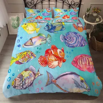 

Water-color Sea Fish Bedding Set Doona Bedroom Decor Quilt Cover Comforter Cover Boys Gift 1PC Duvet Cover Pillowcase Dropship