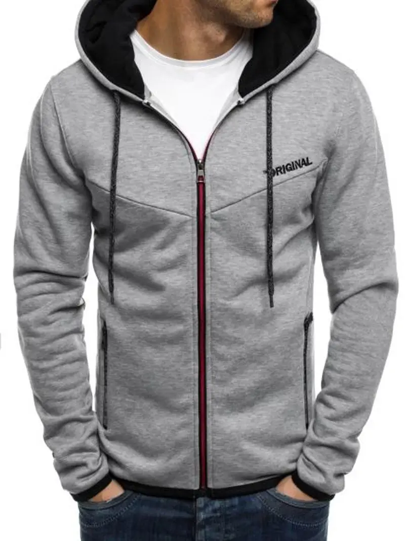 

ZOGAA Plus Size Men Hoodies Jacket Autumn Winter Drawstring Zipper Hooded Sweatshirt Tops Male Solid Slim Pocket Hoodies Coat