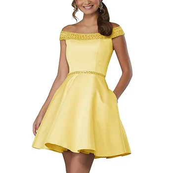 

BGW HT32624 Off Shoulder Strapless A Line Satin Cocktail Dresses Sleeveless With Crystal 2020 Robe De Cocktail Pas Chere