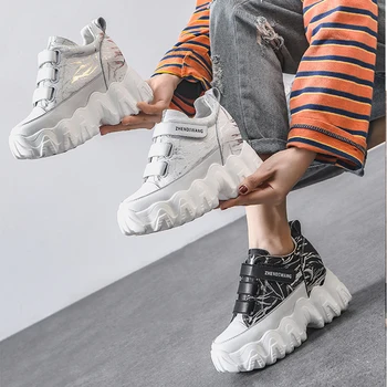 

CINESSD Genuine Leather Sneakers Women Hook Loop Casual Shoes Woman Fashion 2020 Spring Wedges Shoes For Women Sneakers Platform