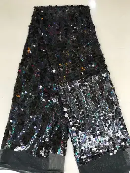 

Embroidery black Color 2019 Nigerian Sequence Laces Mesh Sequin Fabric Glitter African French Sequin Net Lace Fabric For Party