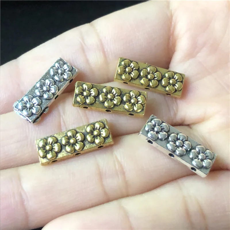 

15pcs square engraved flowers with three holes separated beads connectors for jewelry making DIY bracelet necklace components