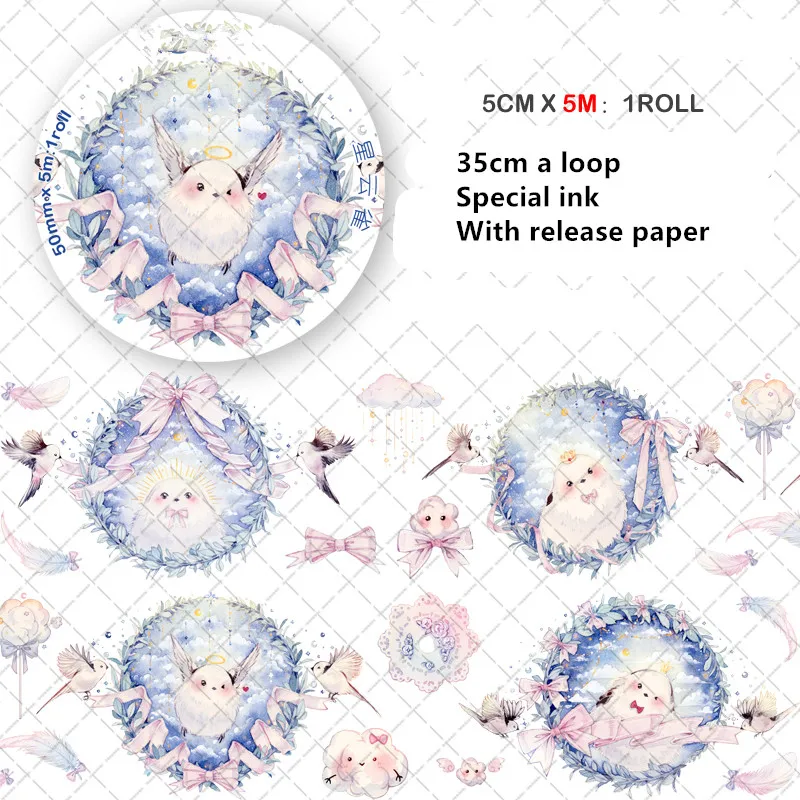 

5m long Kawaii Cloud Bird Decoration Washi Tape Stationery Sticker DIY Planner Scrapbooking Masking Tape With release paper