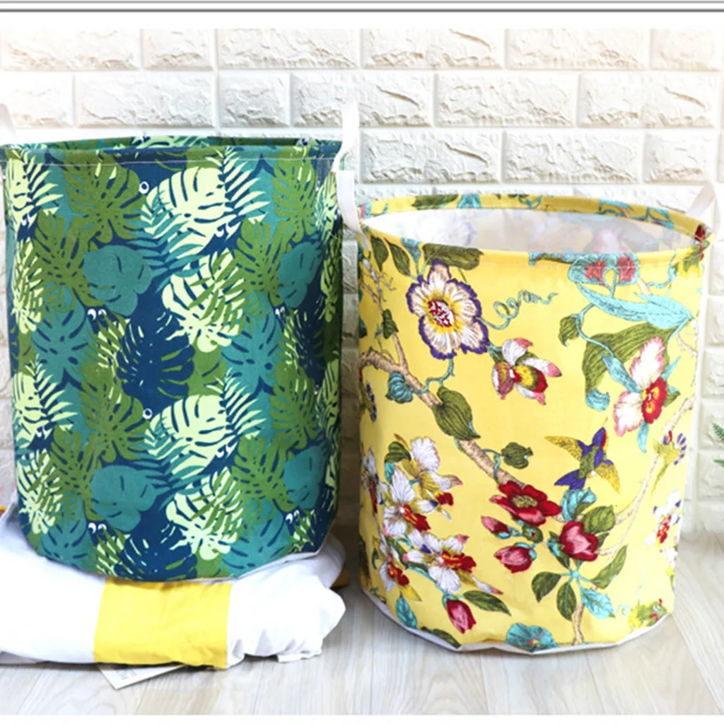 Foldable Laundry Basket Barrel Creative Kids Toys Organizer Canvas Storage Sundries Toy Folding Box Cotton Linen Waterproof