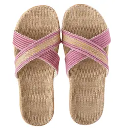 Летние женские льняные тапочки; удобные нескользящие женские домашние шлепанцы; повседневная домашняя обувь с перекрестной шнуровкой;