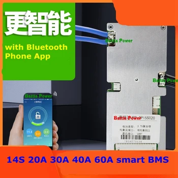 

14S 60A 20A 30A 40A 48V 52v li-ion smart BMS lithium pcb balance charge display with communication UART android Bluetooth App