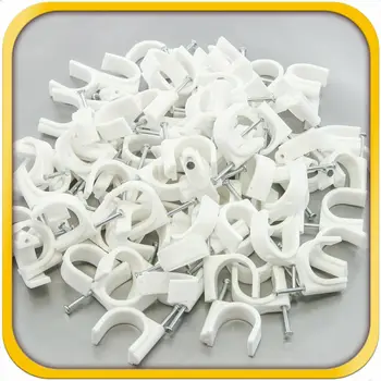 

100 Round 1" 25 mm Wire Cable Clips Cable Cord Tie Holder Coaxial Nail In Tacks