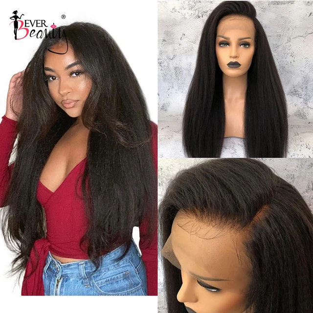 Kinky Straight Full Lace Human Hair Wigs Yaki 360 Lace Frontal Wig HD Transparent Full Lace