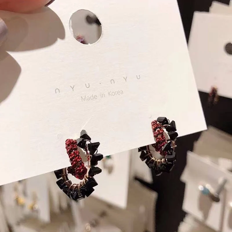 DUOYING винтажный Японский cercle ccrystal boucles d'oreilles mode perle Boucle filles bijoux - Окраска металла: C black crystal
