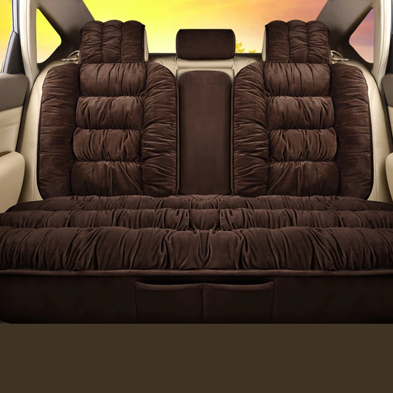 Rear Seat Brown Чехлы для автомобильных сидений, плюшевые чехлы для сидений автомобиля, интерьерные подушки для сидений, теплые Универсальные зимние защитные Ковровые Коврики, аксессуары - Название цвета: Rear Seat Brown