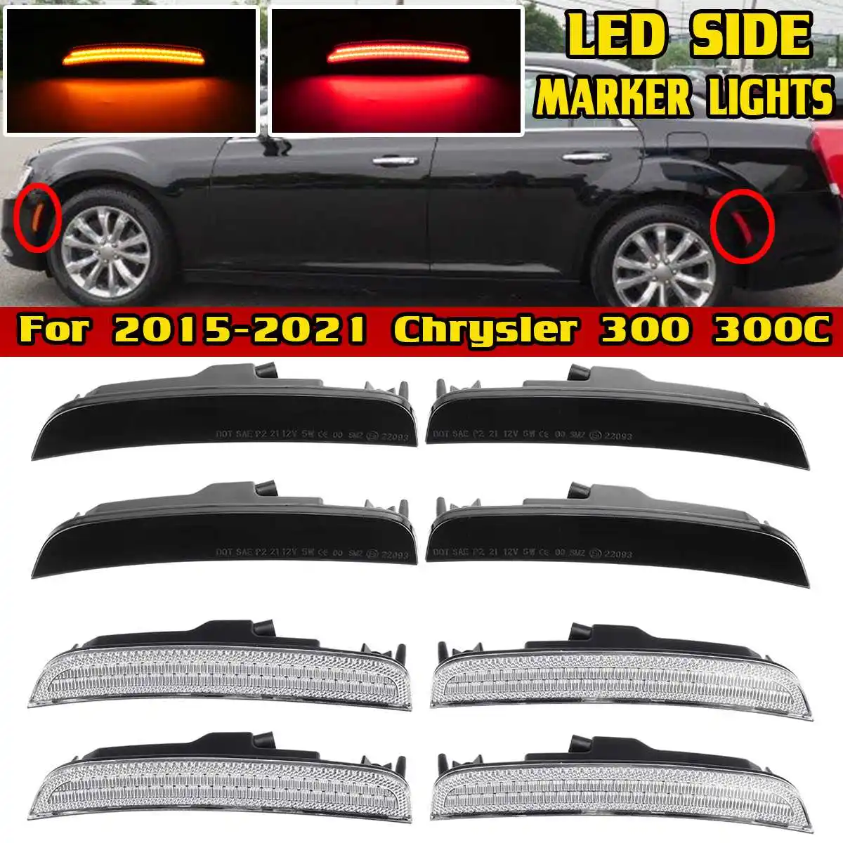 

Front+Rear Car Fender Side Marker Repeater Light For Chrysler 300 300C 2015-2021 Wheel Arches Turn Signal Indicator Blinker Lamp