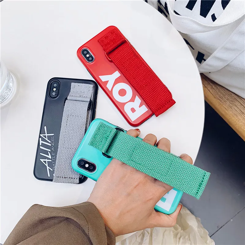 

With Lanyard Wrist Strap Case for IPhone 6 6s 7 8 Plus X XR XS Max Covers Fashion Cool Black Green Red TPU Phone Cases