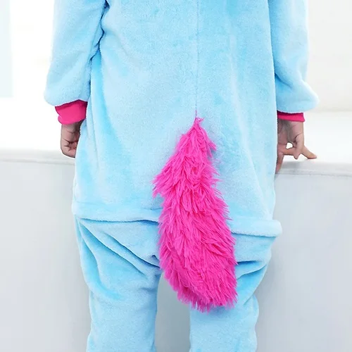 Зимние пижамы кигуруми для девочек и мальчиков; Пижама с рисунком единорога из мультфильма «животные»; теплый комбинезон из кораллового флиса; детские пижамы - Цвет: blue