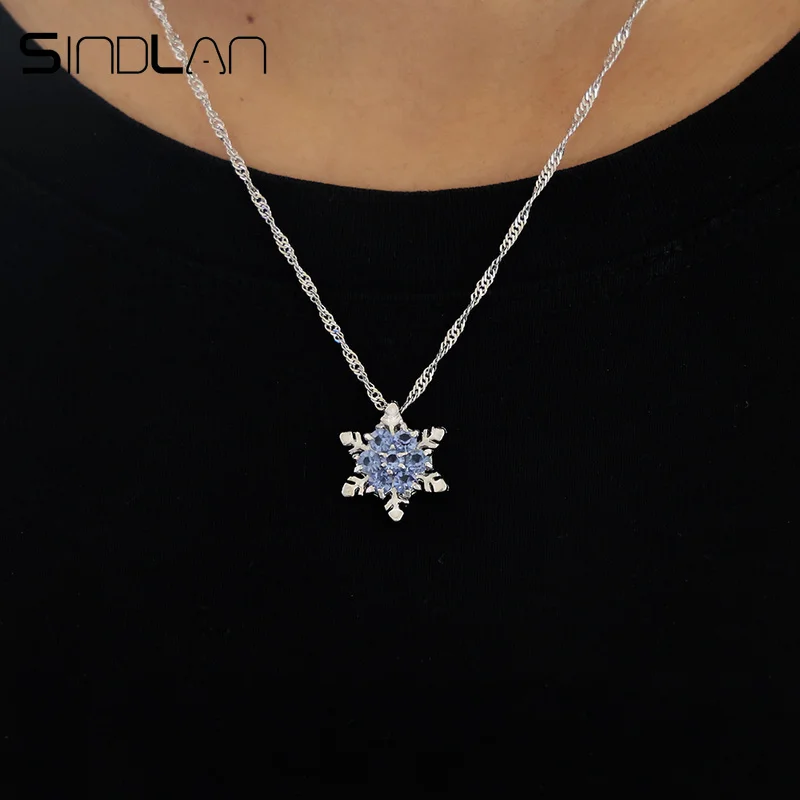 

Sindlan Natural Stone Blue Crystal Snowflake Pendant Necklace for Women Girls New Year Christmas Gifts Long Chain Necklace Jewel