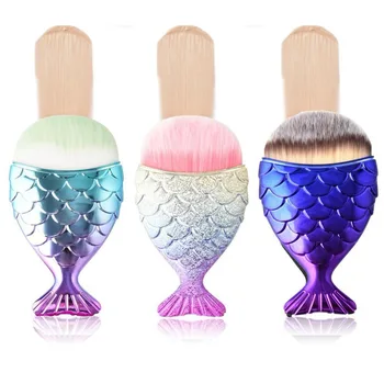 

Newest Makeup Brushes Mermaid Brush Portable Flat Foundation Brush Fishtail Bottom Powder Blusher Brushes Curved Makeup Tools
