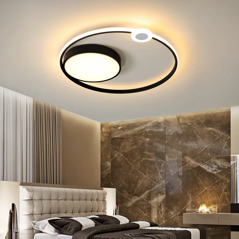 LED Ceiling Pendant Lamp Modern for Bedroom Kitchen Round Black Acrylic Panel Lighting in the Dining Table Room Home Illuminator | Лампы и