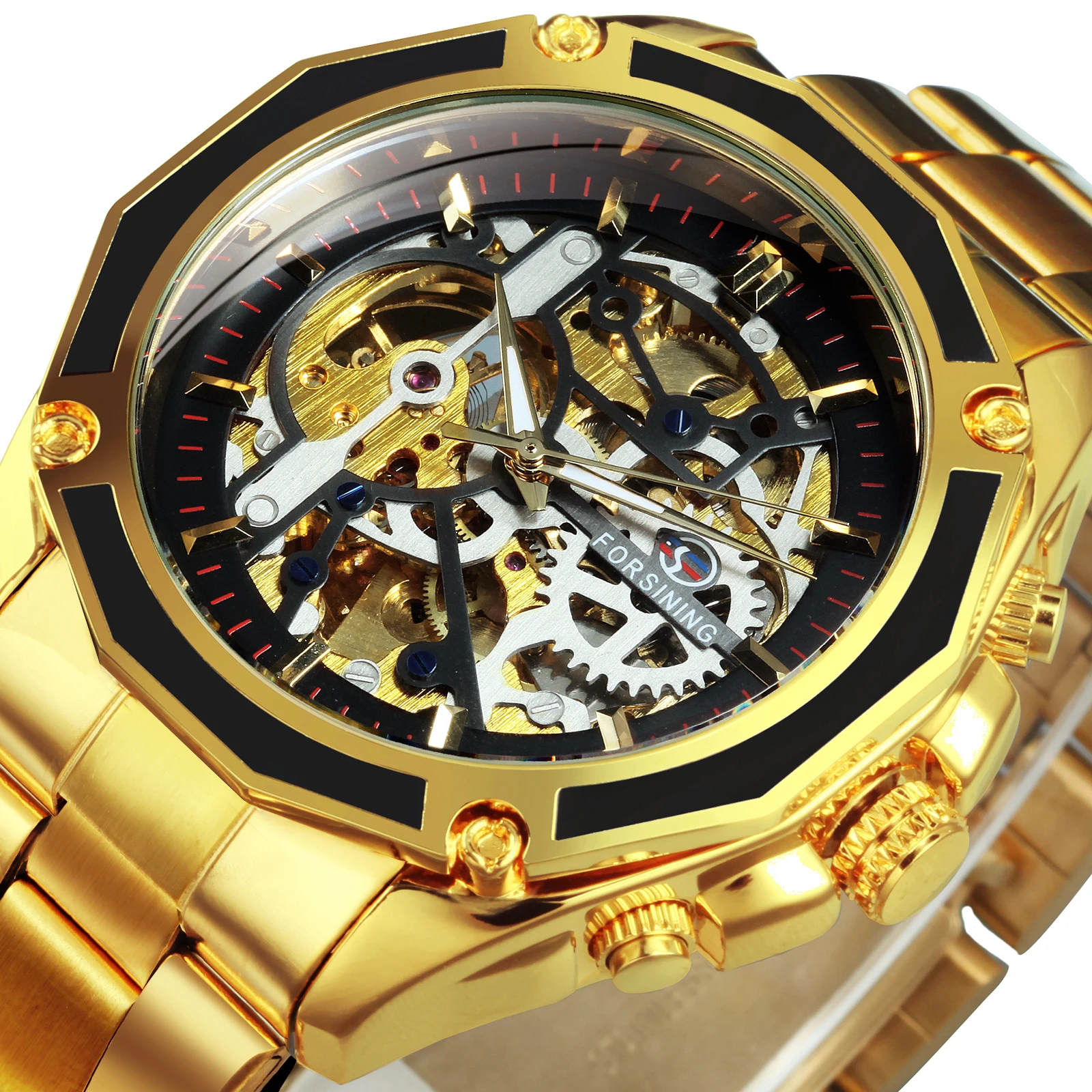 FORSINING Gold Watch Men Luxury Mechanical Watches Mens Skeleton Wristwatch Products часы мужские