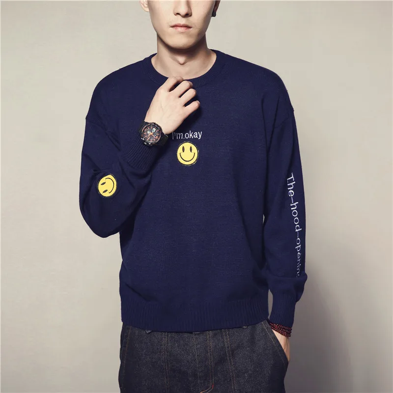 Smile Print Sweater Male Fashion Vintage New Style Mens Sweaters And Pullovers Casual 2019new Autumn M-5XL | Мужская одежда
