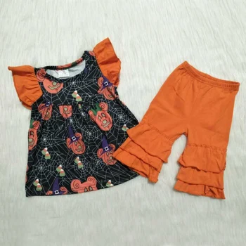 

Kids Baby Girls Halloween Sets Outfits Spider web Pumpkin Sleeveless Tops Trousers Summer Toddler Girls Clothes Sets Outfits