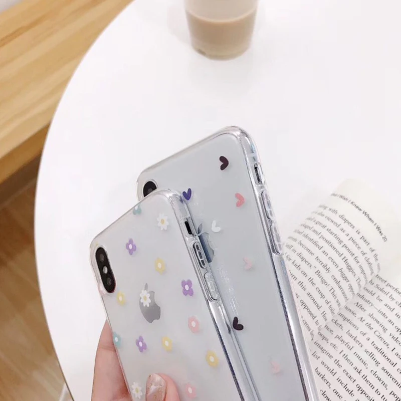 Прозрачная силиконовая задняя крышка с цветами и сердечками для Apple iphone 11 Pro XS Max X