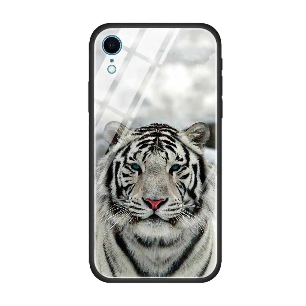 T14 Закаленное стекло чехол для Apple iPhone 8 7 6 6S Plus чехол для iPhone 11 11Pro XS MAX XR X абстрактный тигр на Луне - Цвет: T14