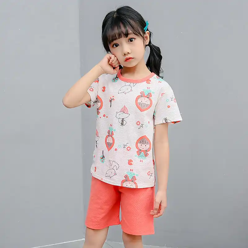 夏かわいい洋服少年少女のための Slleepwear 子供半袖漫画ユニコーンキッズパジャマ綿メッシュ女の子服 パジャマセット Aliexpress