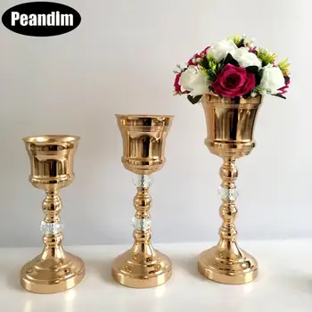 

PEANDIM 10pcs Gold Flower Vase For Wedding Table Centerpieces Christams Party Road Lead Home Event Decoration Flower Rack