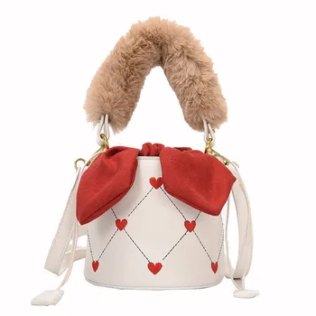 

Soft Faux Fur Bags Winter Warm Shoulder Bag Handbag Lady Bucket Fur Handbag Female Party Tote Bag Christmas Gift Hot 2021