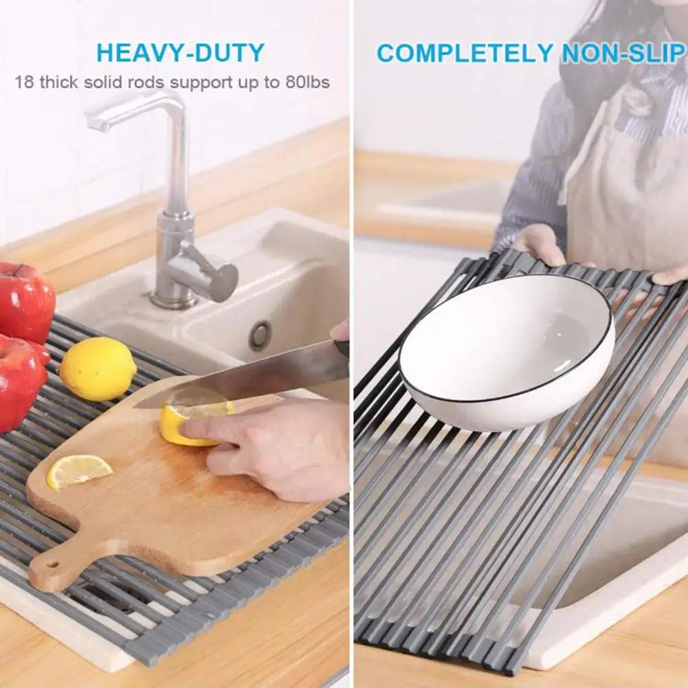 

Collapsible Silicone Drain Rack Roller Rack Rollable Sink Water Control Rack Easy Storage Kitchen Dish Drying Rack Easy To Store