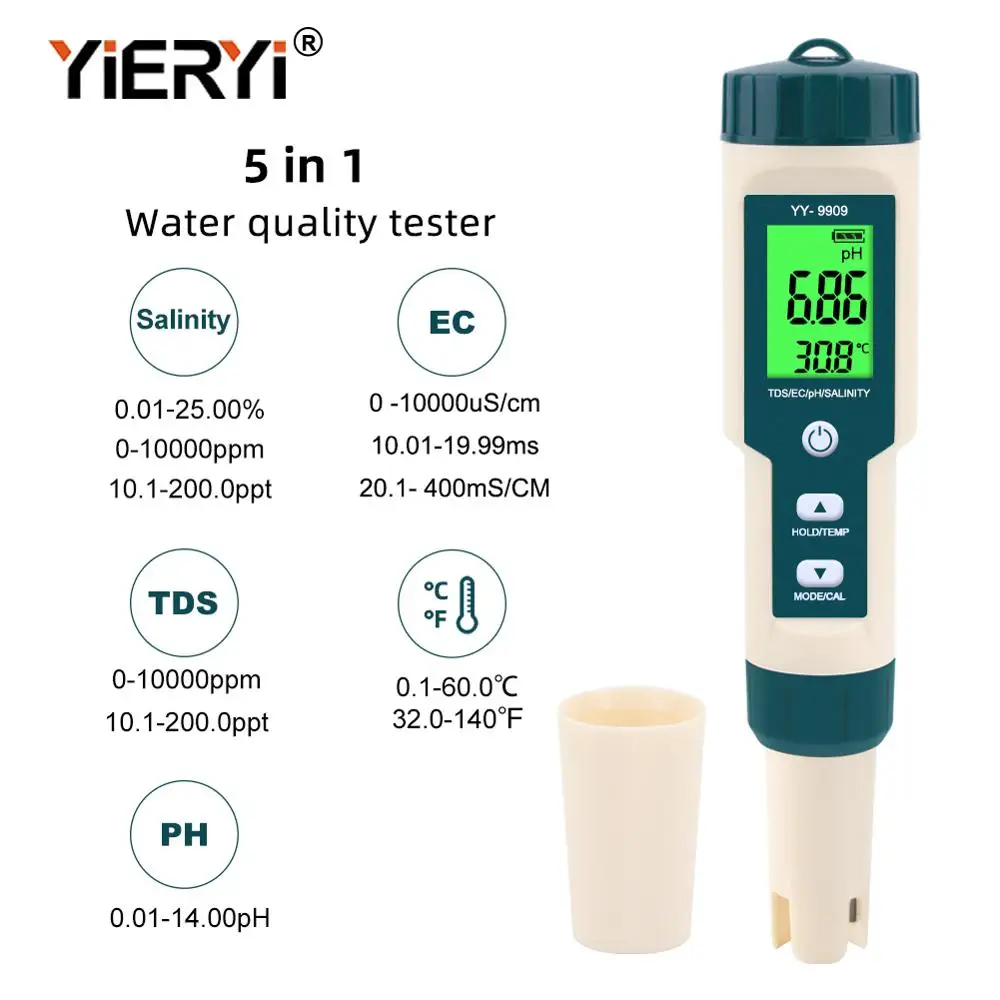 Цифровой тестер качества воды yieryi измеритель TDS/EC/PH/солености/температуры для