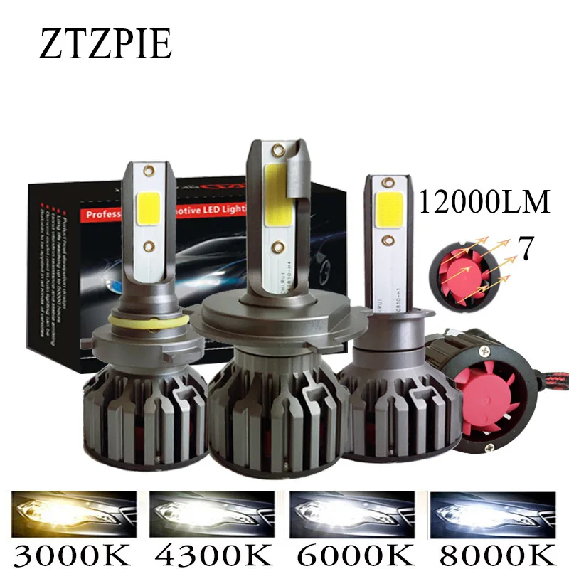 ZTZPIE 12000LM 4300K 6000K 8000K 3000K 9005 9006 H1 H8 H7 H4 H11H9 9012 Turbo светодиодные лампы 12V Автомобильные фары супер яркий COB светодиодные лампы