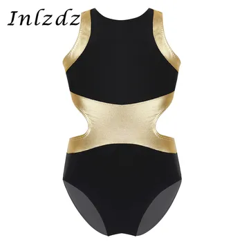 

Kids Girls Ballet Leotard Costume Metallic Splice Back & Side Waist Cutouts Gymnastics Leotard Ballet Dance Bodysuit Jumpsuit