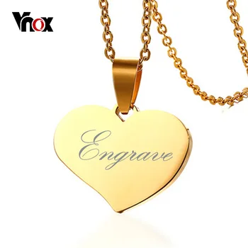 

Vnox Free Engraving Heart Pendant DIY Necklace for Women Gold Color Customized Name Date DIY Jewelry 20" Link Chain