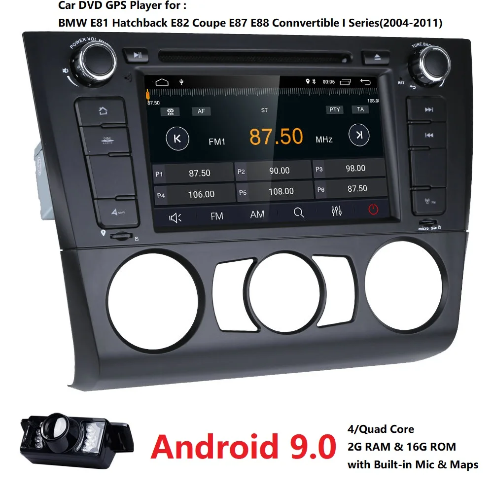Четырехъядерный 7 дюймов Android 9,0 автомобильный навигационный GPS радиоприемник dvd-плеер для BMW 1 серия E81 E82 E87 E88 I20 2004-2011 Зеркало Ссылка Wifi BT