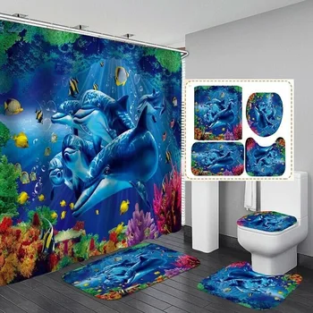 

Bathroom Toilet Cover Mat Set Shower Curtain Polyester Fiber Home Ornament
