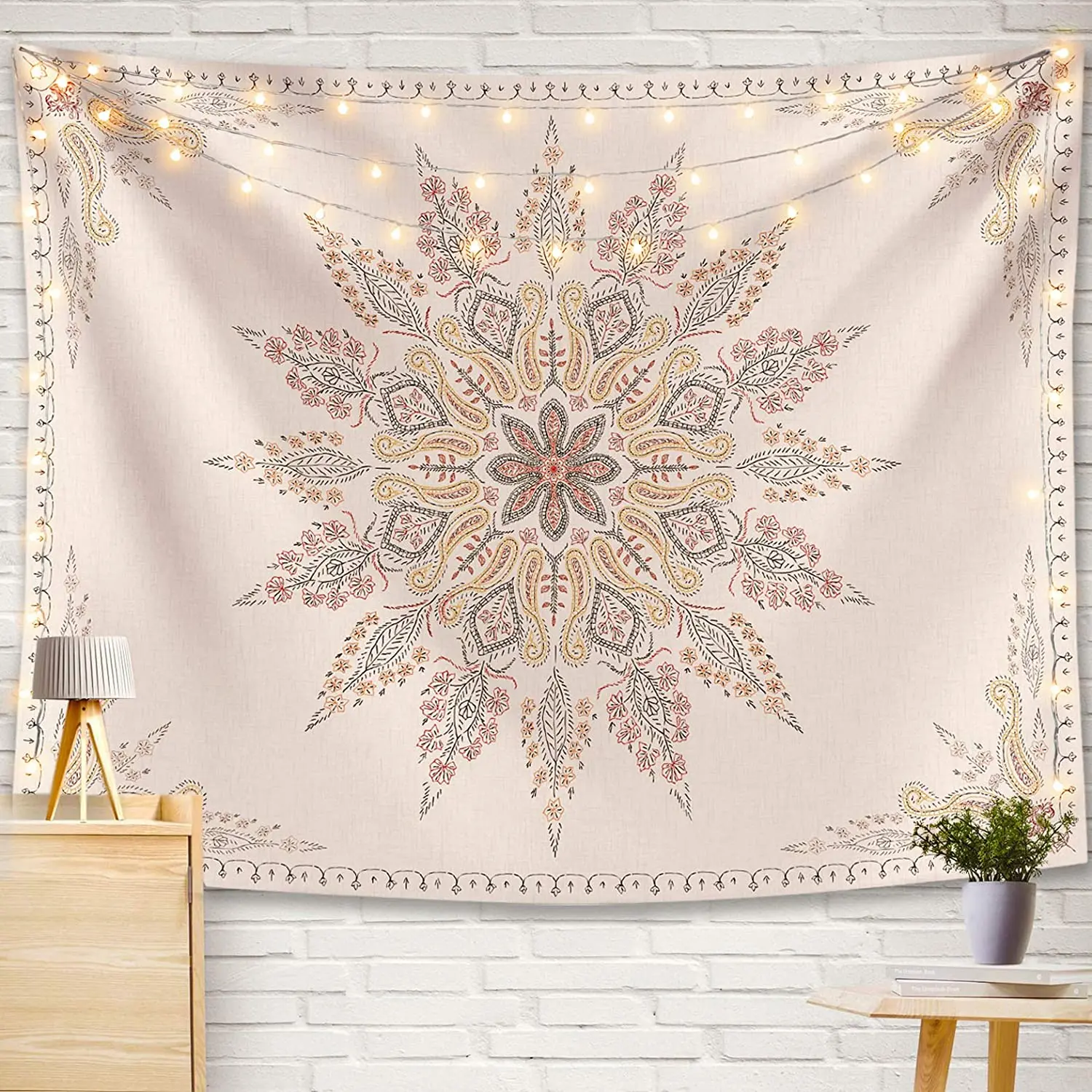 Boho Wall Hanging Floral Tapestry India Mandala Macrame Home Decor Aesthetic Room Mural