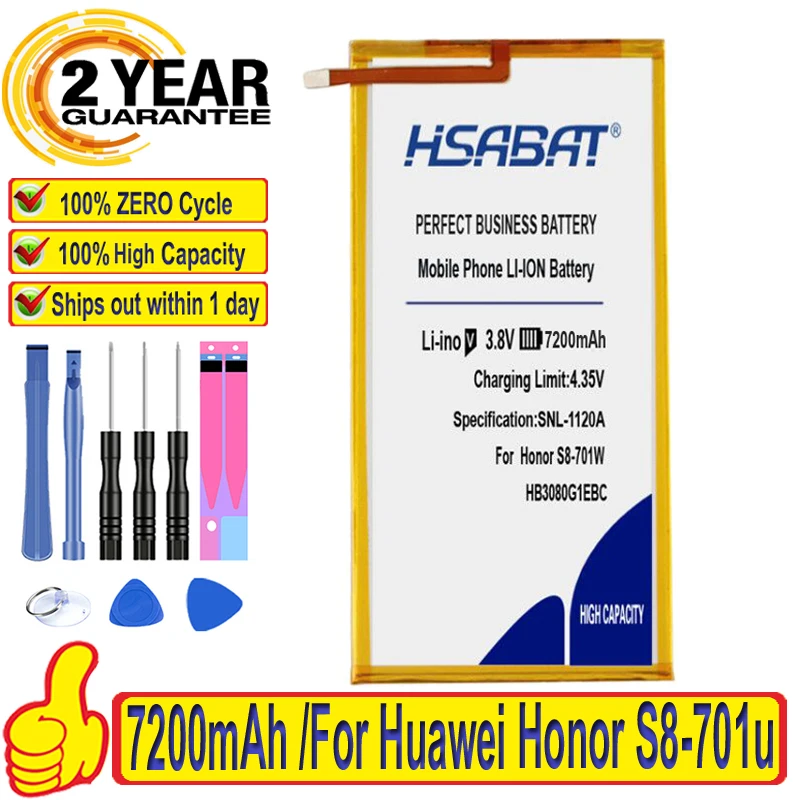 100% Оригинальный HSABAT 7200 мА/ч HB3080G1EBC HB3080G1EBW Аккумулятор для Huawei Honor S8-701u S8-701W Mediapad M1 8 0