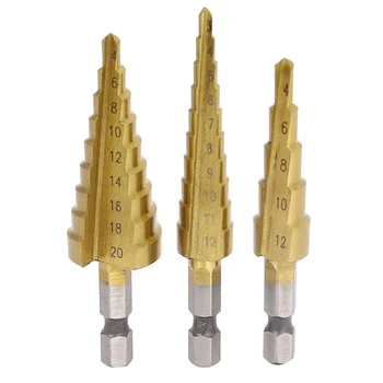 

1/4-inch Hex Shank 3-12 4-20 4-12mm Titanium Coated Step Drill Bit Set