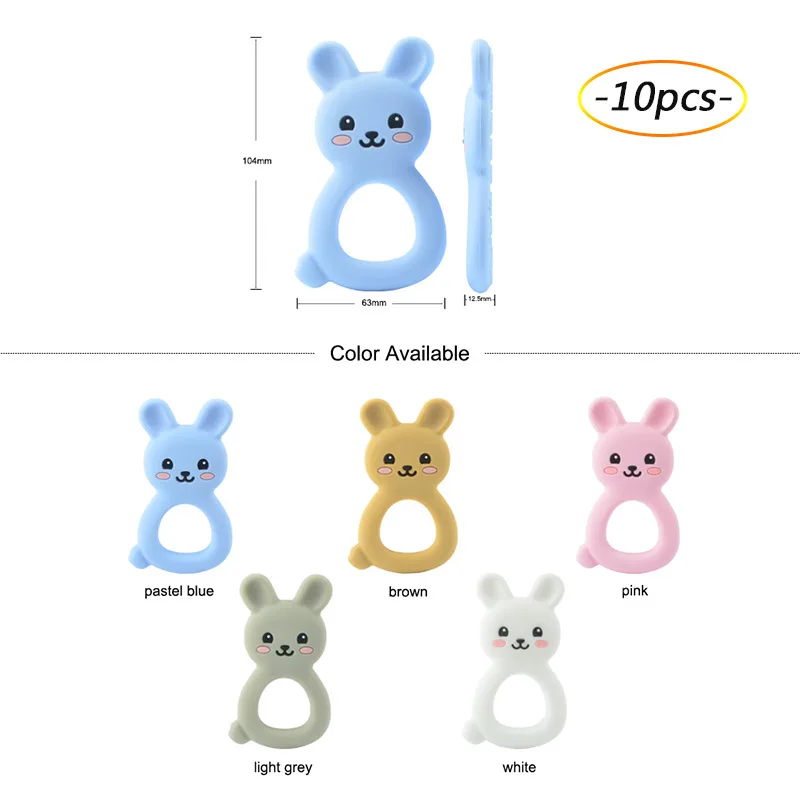 rabbit ; 10 шт.; детский Прорезыватель; пищевой силиконовый Прорезыватель для кормления животных; Силиконовая пустышка для младенцев; Жевательная детская прорезывающая игрушка; ожерелье - Цвет: rabbit