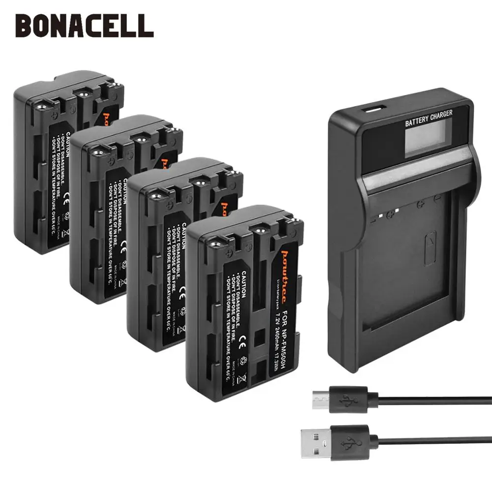 Bonacell 2400 мА/ч, NP-FM500H NP FM500H NPFM500H Камера Батарея+ ЖК-дисплей Зарядное устройство для sony A57 A58 A65 A77 A99 A550 A560 A580 Батарея L50 - Цвет: 4X Battery Charger