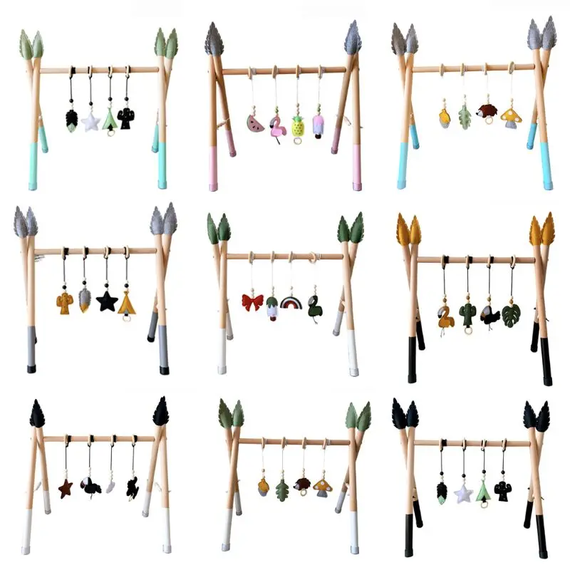 1Set Nordic Style Baby Gym Play Nursery Sensory Ring-pull Toy Wooden Frame Infant Room Toddler Clothes Rack Gift Kids Room Decor