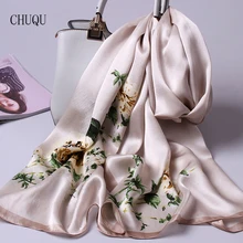100% Pure Silk Scarf Ladies Luxury Handkerchief Natural Real Silk Long Scarf Thin Shawls Women Neckscarf Headscarf Foulard Femme