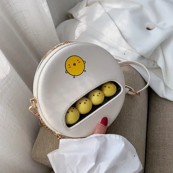

Summer new cute chicken decoration small square bag women leather small round bag wild solid color chain shoulder messenger bag