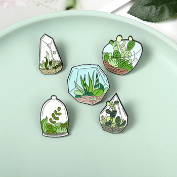 

Terrarium Cactus Aloe Brooches Potted Plant Enamel Pins Custom Bag Clothes Lapel Pin Small fresh Badge Jewelry Gift for Friends