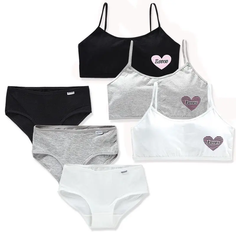 1Set (Bra + Panties) Girls Training Bra Set 8-15 Years Old Cotton