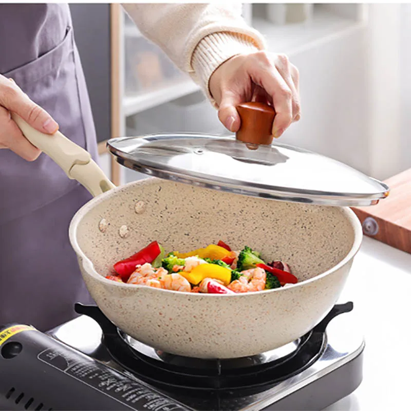 Chinese Ceramic Frying Pan Non Stick Fried Egg Steak Gas Stove Induction  Cooker Kitchen White Pan Wok with Lid Saucepan Cookware - AliExpress