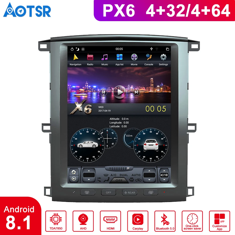 Flash Deal PX6 4GB RAM Tesla style Android 8.1 Car GPS Navigation For TOYOTA LAND CRUISER LC100 03 Auto Stereo Car Multimedia Player radio 0