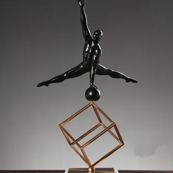

Nordic Gymnastics Character Statue Marbled Plating Metal Resin Sculpture Modern Art Home Decoration Accessories
