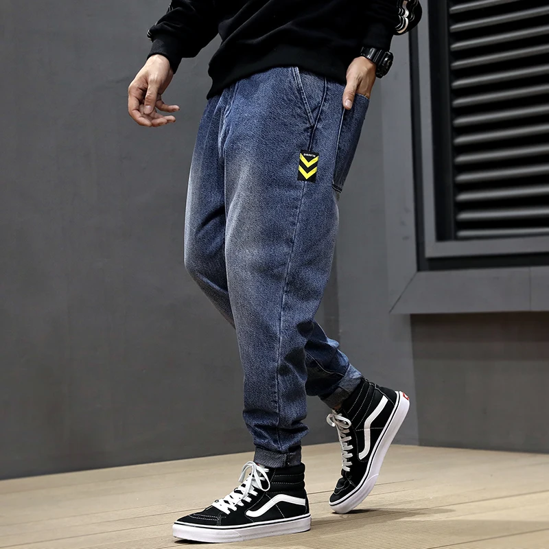 Fashion Streetwear Men Jeans Loose Fit Patch Designer Denim Cargo Pants Men Harem Jeans Vintage Retro Hip Hop Jogger Jeans Homme - Цвет: Синий