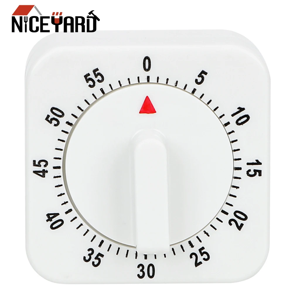 

NICEYARD 60 Minutes Mechanical Timer Kitchen Timer Countdown Alarm Reminder Cooking Tools White Square Practical